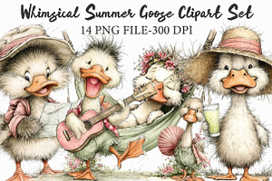 Whimsical Summer Goose Clipart Set, an Illustration by Libby Wishes