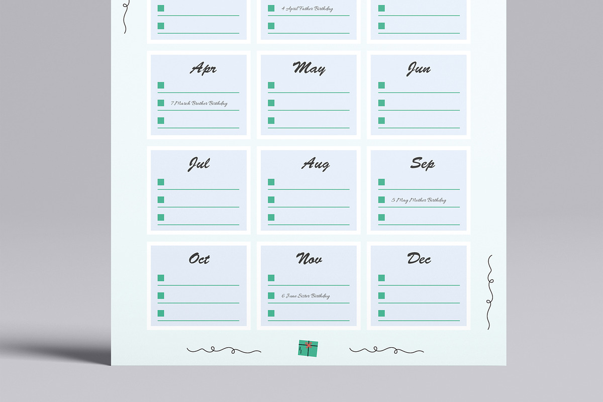 Minimal Birthday Calendar Printable preview 5