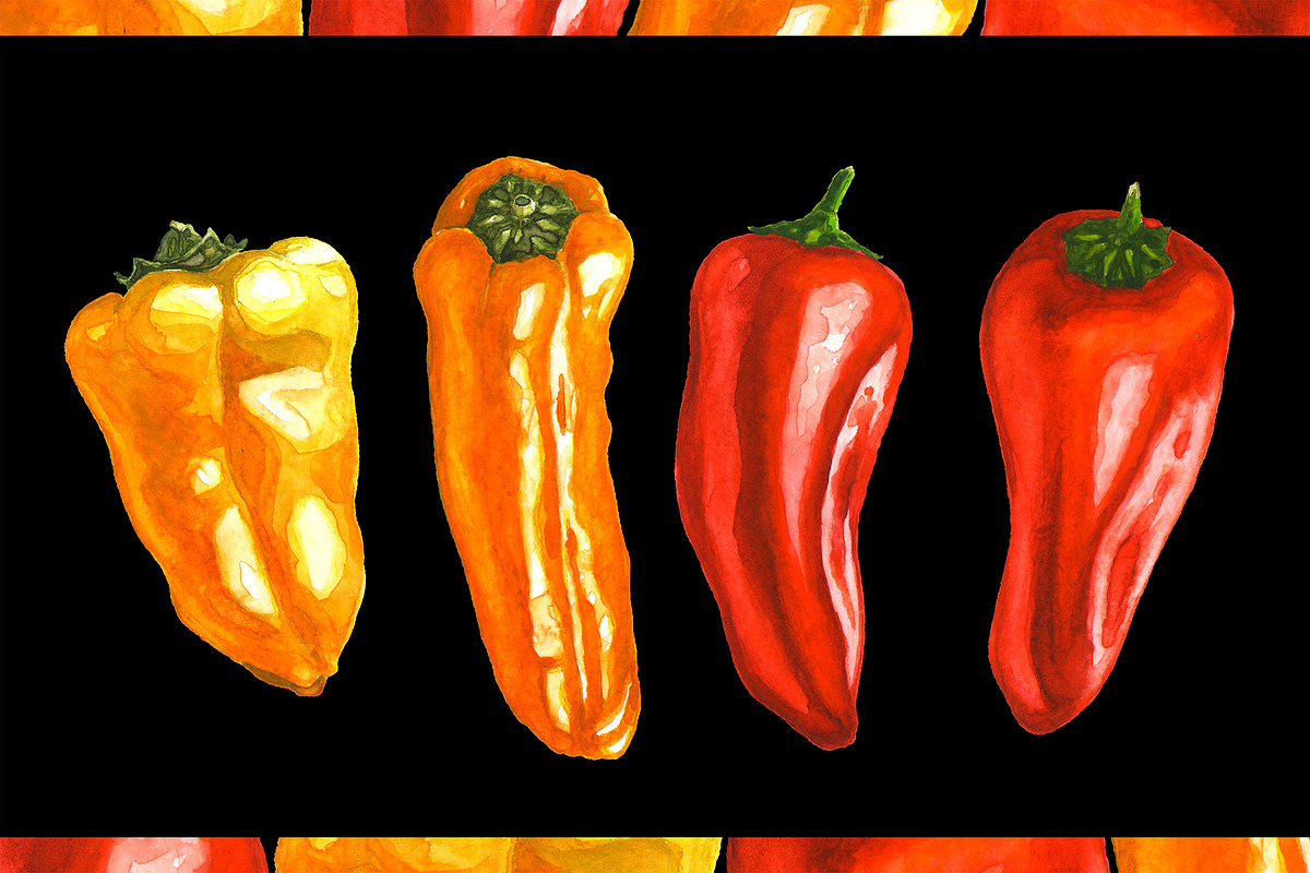 Hand-drawn Watercolor Mini Peppers, a Decorative Illustration by Margo Miller (Photo 3 of 17)