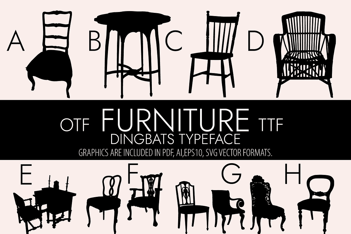 Furniture Dingbats Font, a Symbol Font by Minimalartstudio (Photo 1 of 11)