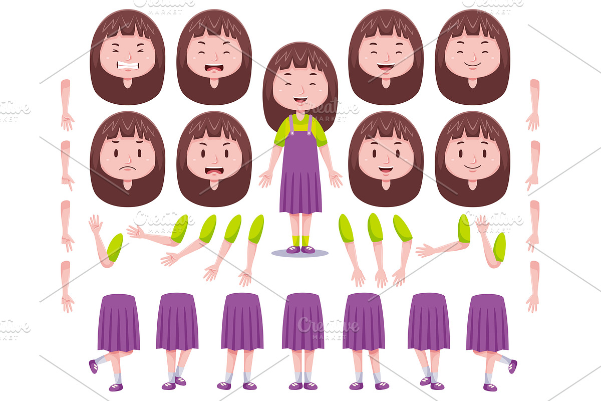 Front View Cute Girl Characters Pack, an Object Graphic by MEDZ (Photo 2 of 5)