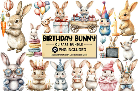 Birthday Bunny Clipart Bundle