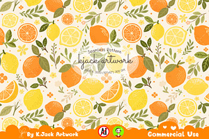 Boho Citrus Bliss Seamless Pattern, a Background Graphic by K.JackArtwork