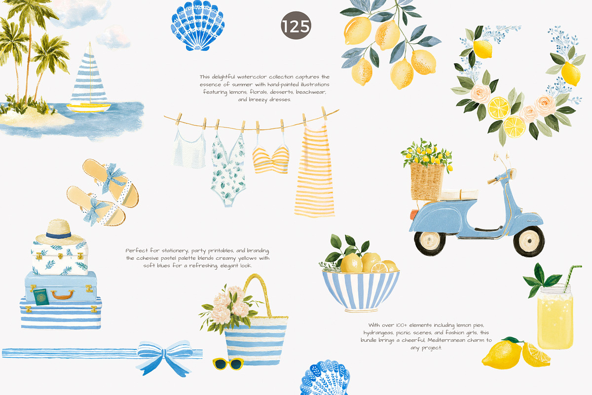 lemon clipart summer fashion clipart, a Decorative Illustration by Patishop Art (Photo 6 of 10)