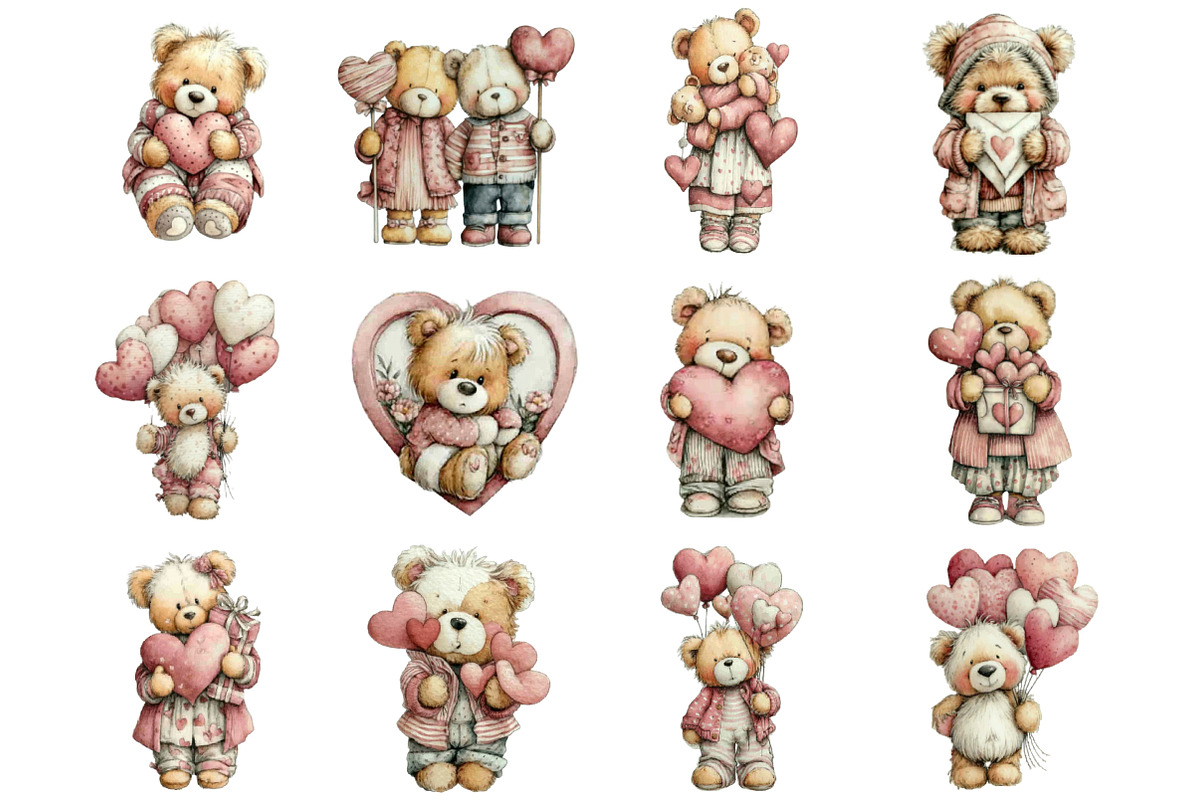 Valentine's Day Teddy Bears Clipart, an Illustration by Designking (Photo 3 of 5)