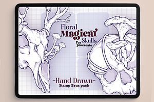Floral Magical Skull Stamp Brushes, a Brush Add-On by TheDoodleSweets