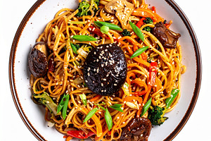 vegetarian asian noodles food AI generated, a Photo by WorldOfPhotos