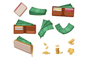 Cash, open wallets, banknotes, a Finance Illustration by Things for designers