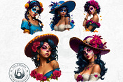 La Catrina Day of the dead Clipart 4, a Seasonal Illustration by ThatsDesignArt (Thumbnail 5 of 10)