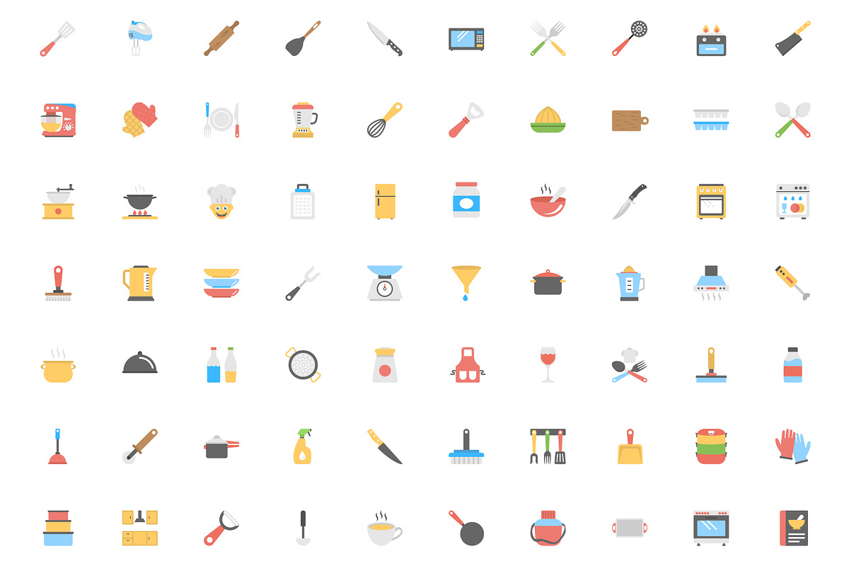 100 Kitchen Utensils Flat Icons, a Duotone Icon by Creative Stall (Photo 2 of 3)
