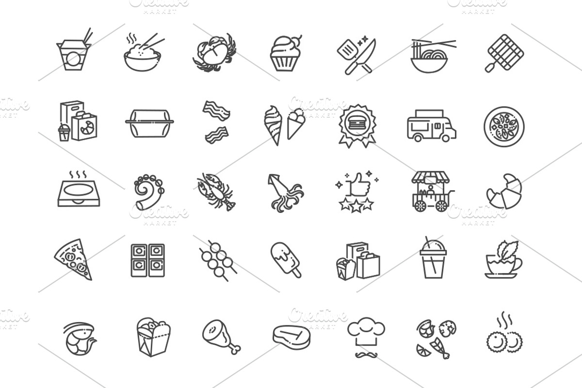 Food Court Line Icons, an Outline Icon by Tettygreen (Photo 3 of 3)