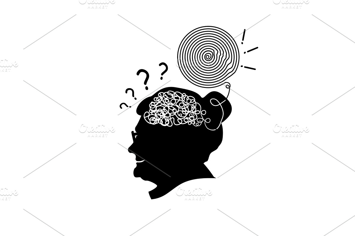 Alzheimer's disease. Smart old woman, a Person Illustration by Nenahliadava Design
