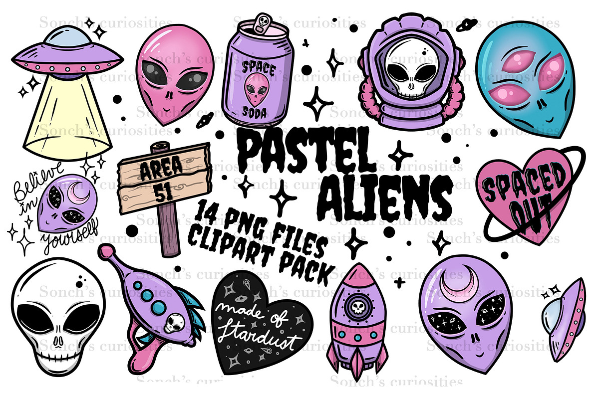 Pastel Aliens / UFO - 14 goth PNG, an Illustration by Sonch' s Curiosities
