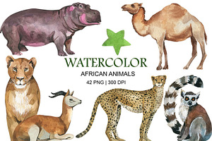 Watercolor African Animals Clipart