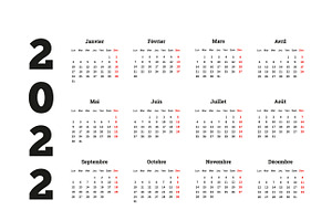 2022 Year Simple Calendar On French