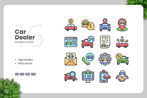 Car Dealer Colored Icons, an Icon by Upnowgraphic