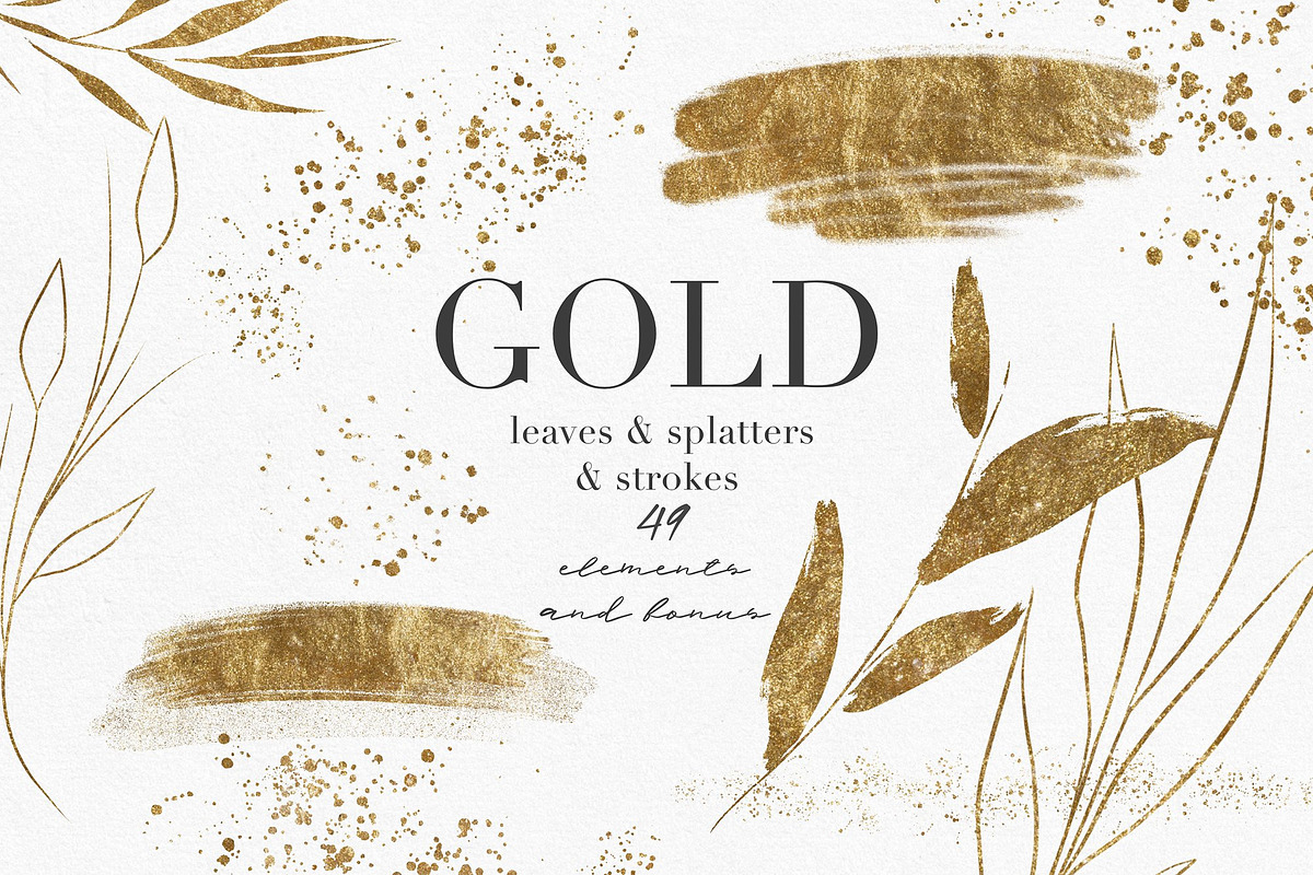 Gold leaves, splatters & strokers, an Illustration by LuiDesignStudio (Photo 1 of 6)