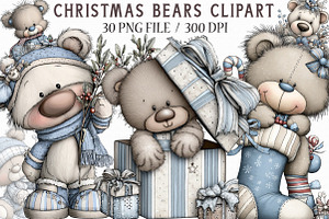 Christmas Bears Clipart Bundle, an Illustration by Libby Wishes