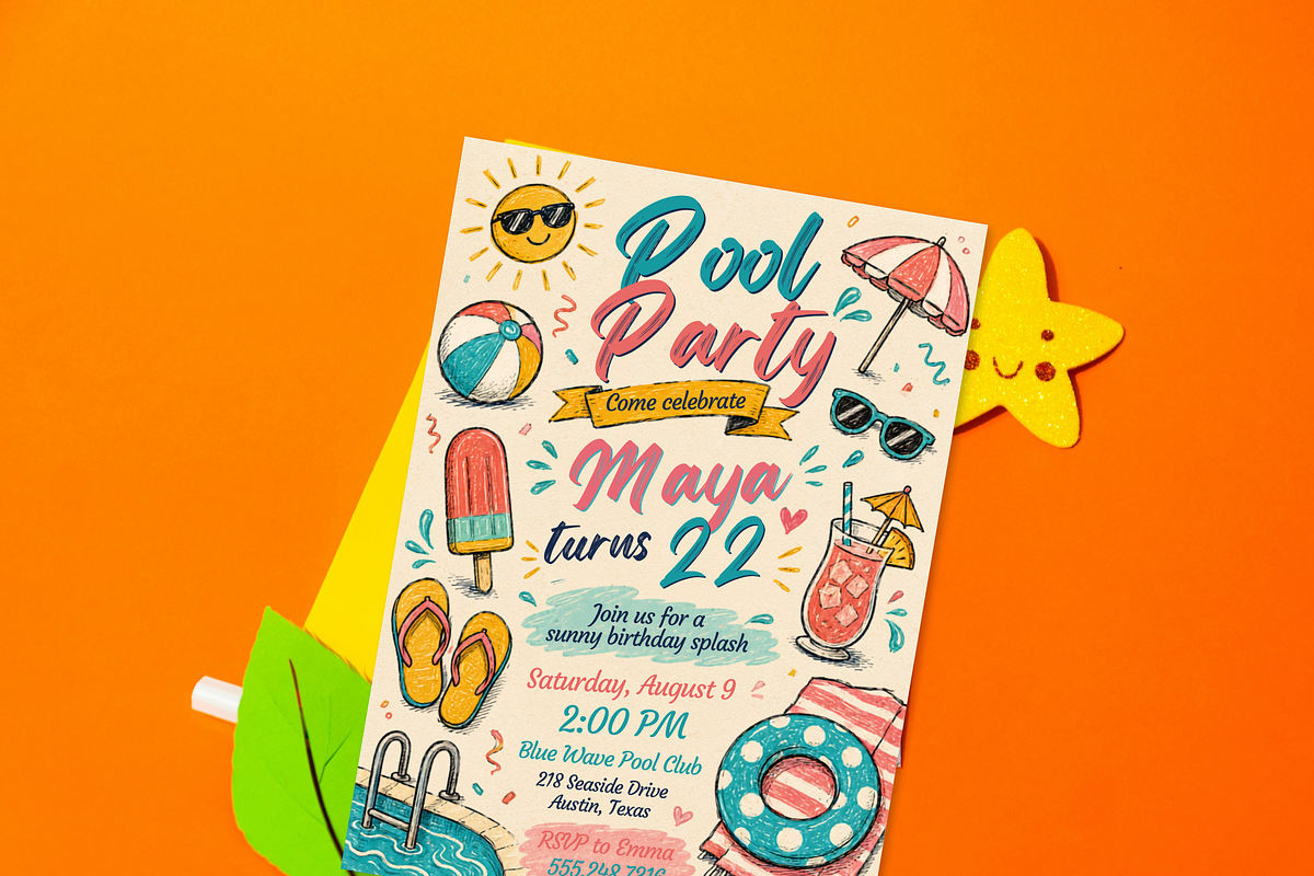 Pool Party Birthday Invitation, an Invitation Template by heynomi (Photo 10 of 19)