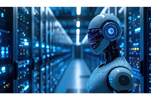 A humanoid robot in a glowing server, a Technology Photo by Igor Tichonow