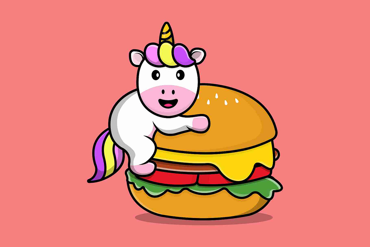 Unicorn With Food Cartoon Vector, a Food Illustration by Artstorystudio (Photo 4 of 6)