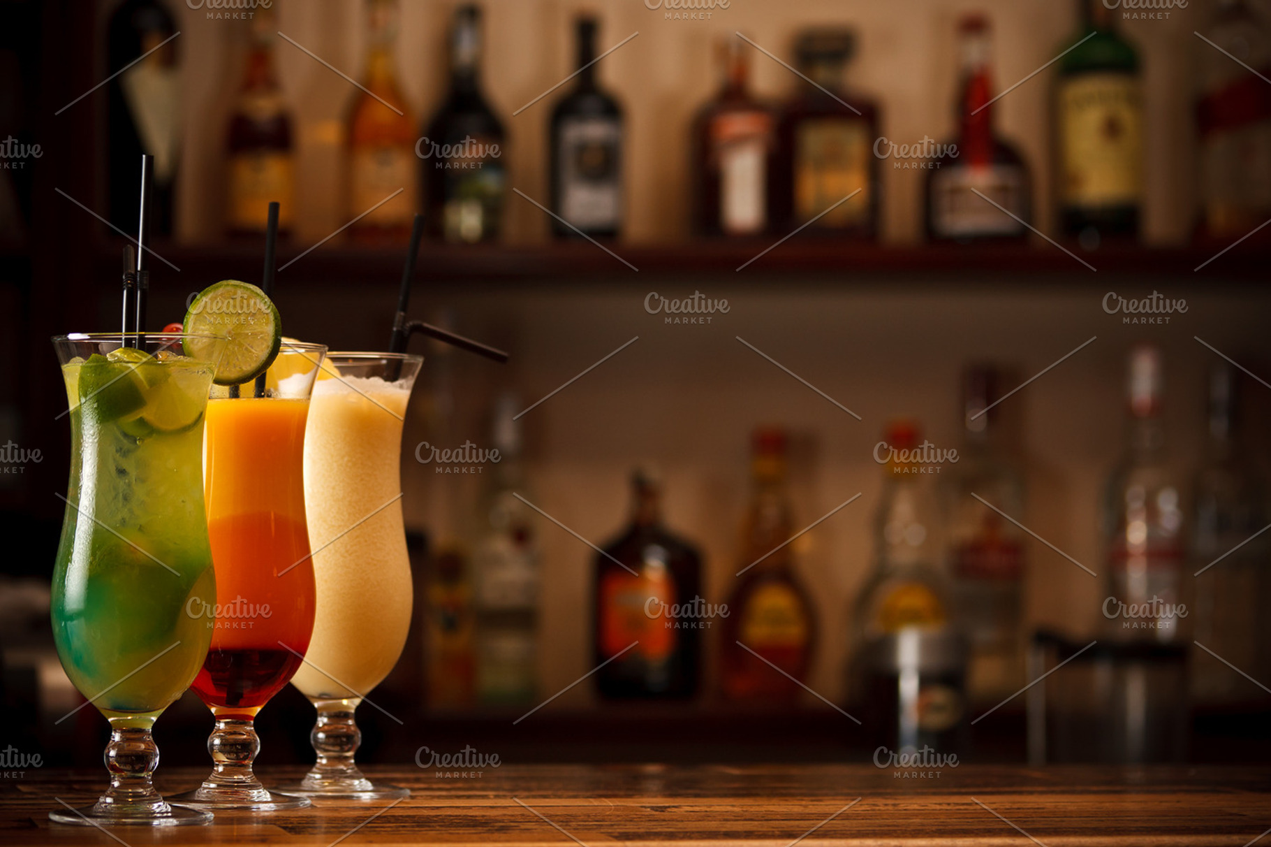 Three Tropical Mixed Drinks