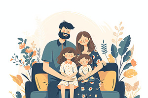 Illustration of a happy family sitting together on a cozy sofa, an Illustration by AS photostudio