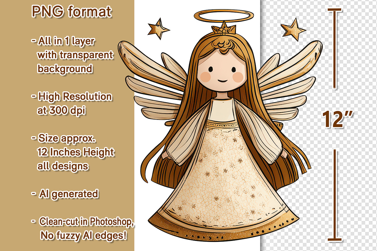 30 Whimsical Christmas Angel Clipart, a Seasonal Illustration by V Design Creator (Photo 2 of 10)