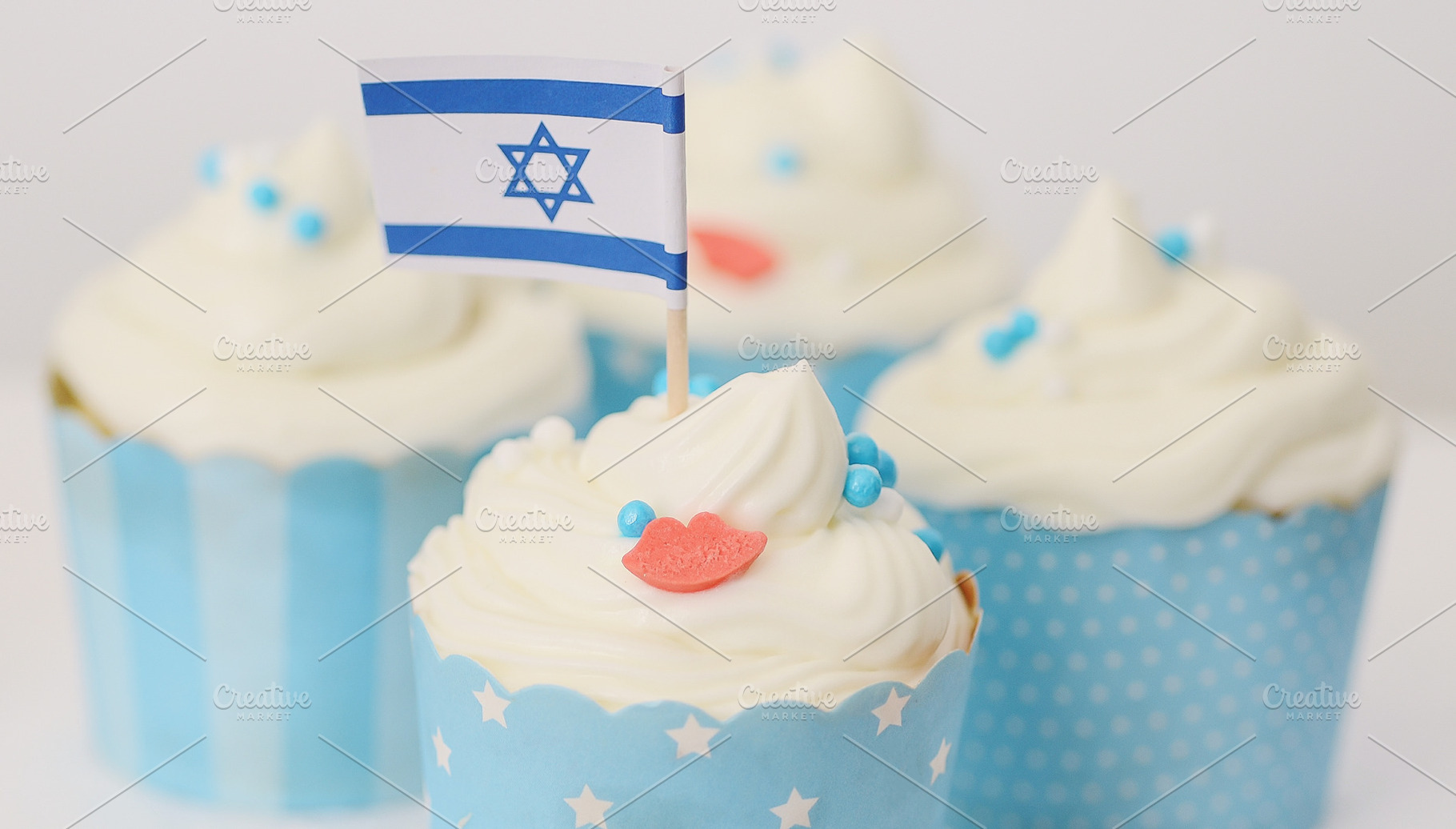 Blue white israel flag cupcake stock photo, a Holiday Photo by The LUV Stock Photos