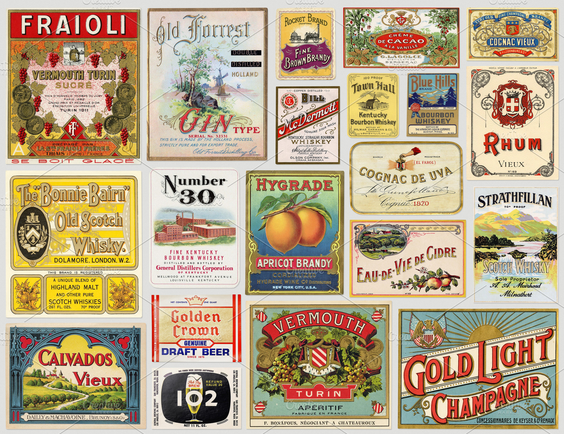 Vintage alcohol and liquor labels, a Food & Drink Photo by BOOCYS