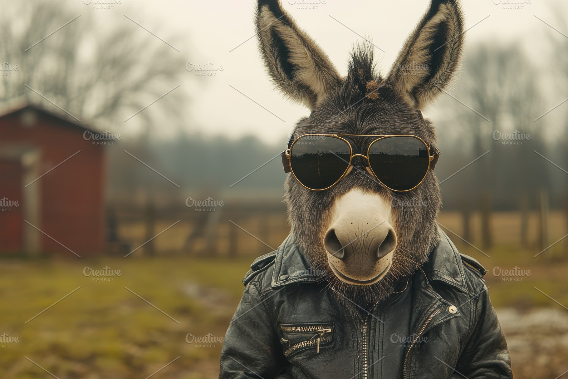 Cool Donkey in Leather Jacket Sungla, an Animal Photo by Pixeness Studio