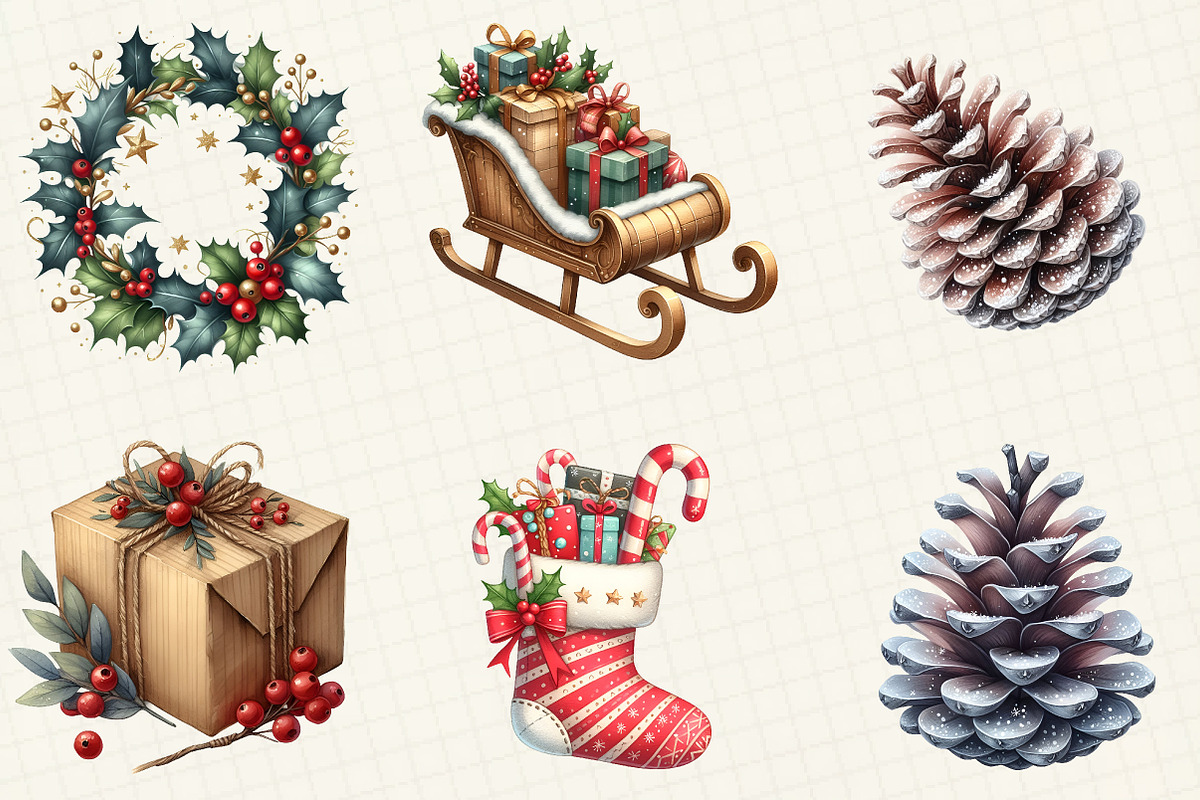 Watercolor  Christmas  Clipart, an Illustration by DreamCafeArt (Photo 5 of 8)