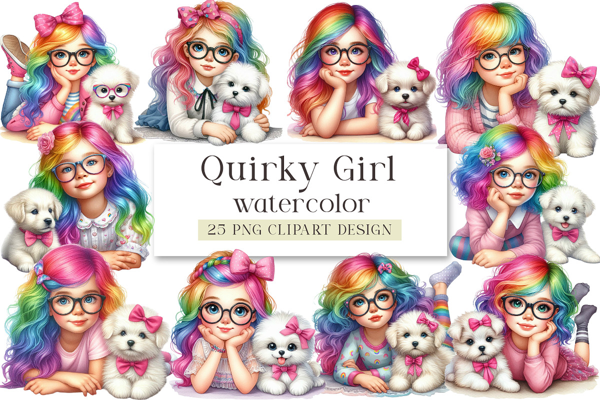 Quirky Girl Clipart, Cute Whimsical, an Illustration by DreamArtGraphic (Photo 1 of 7)