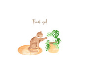 Plants & Cats Watercolor Clipart, an Animal Illustration by natalisart (Thumbnail 13 of 13)