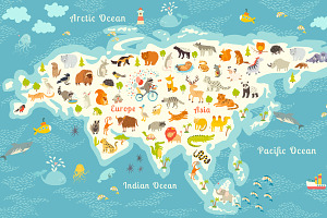 Animals world map, Eurasia