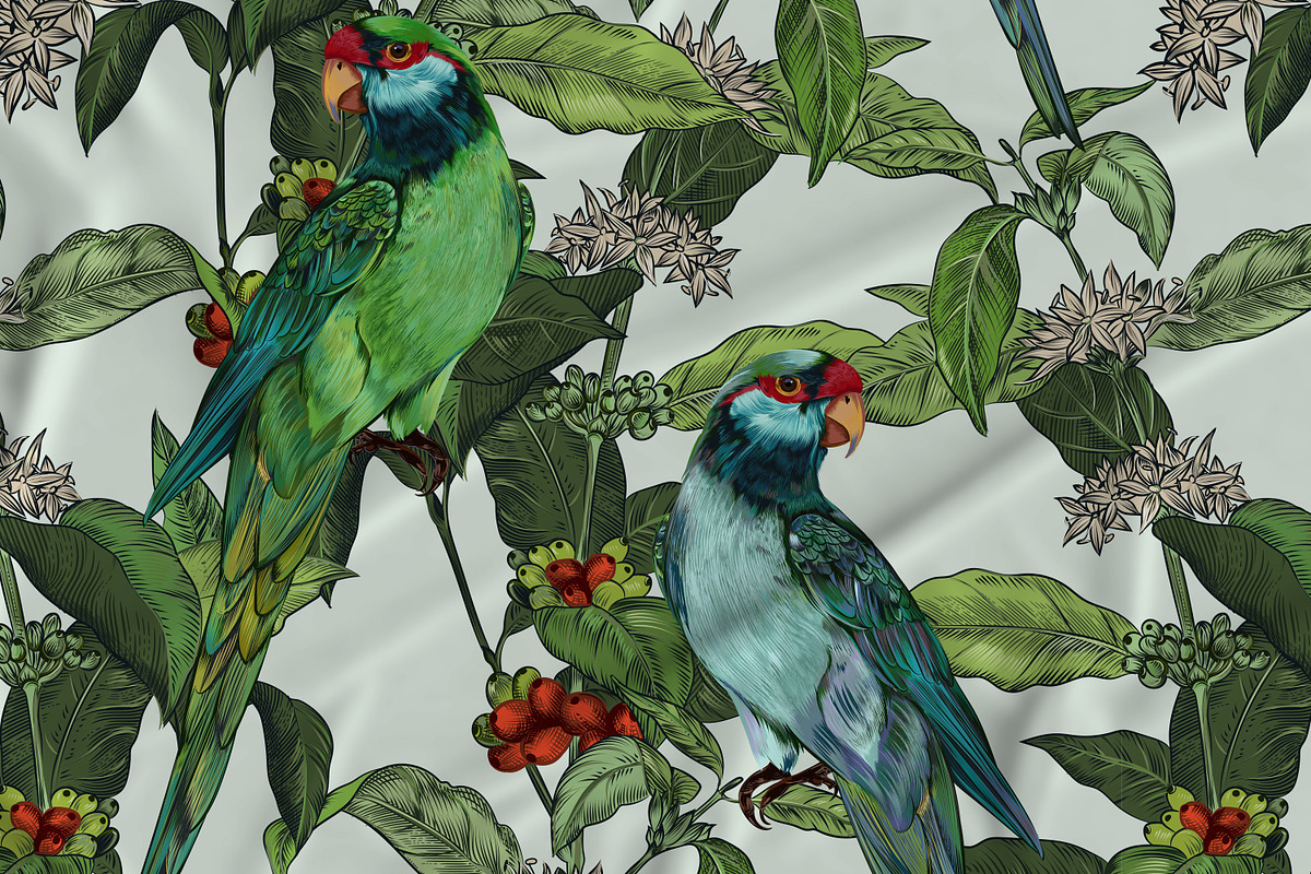 Rainforest jungle pattern parrots, a Wallpaper Graphic by FleurArt (Photo 8 of 10)