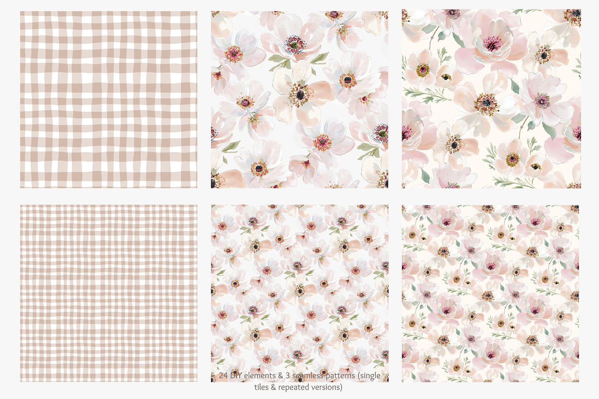 Blush floral clipart & patterns, a Decorative Illustration by Patishop Art (Photo 5 of 6)