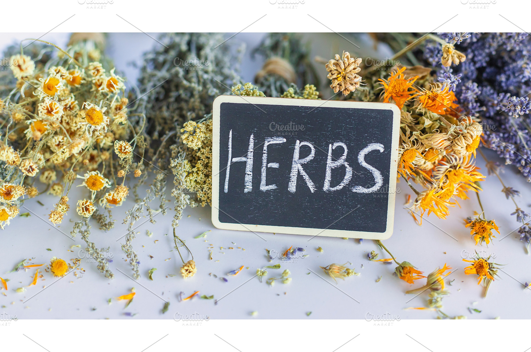 Dried medicinal herbs and flowers, a Food & Drink Photo by yanadjana