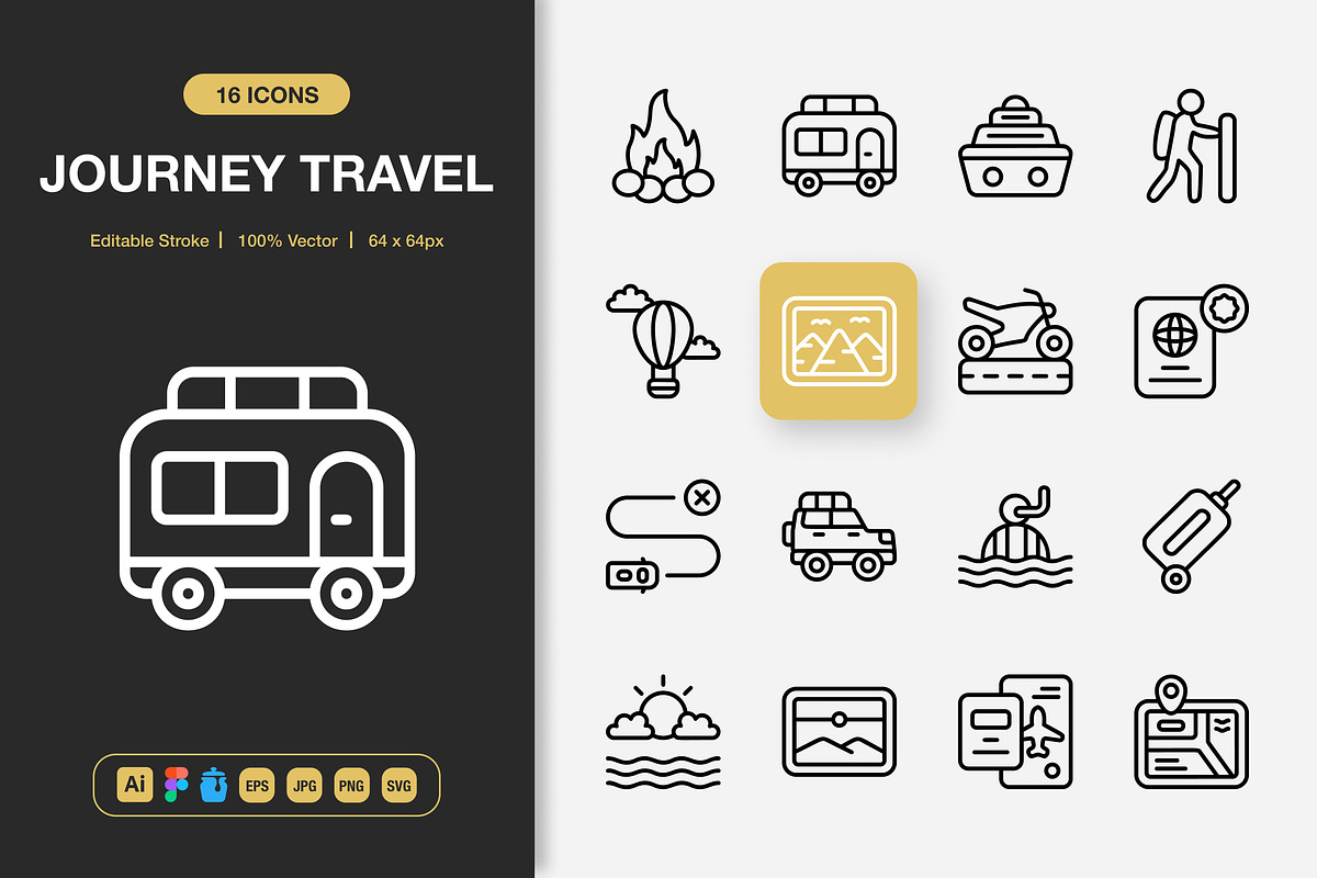 Journey Travel Icons, an Outline Icon by Spacepixel Creative