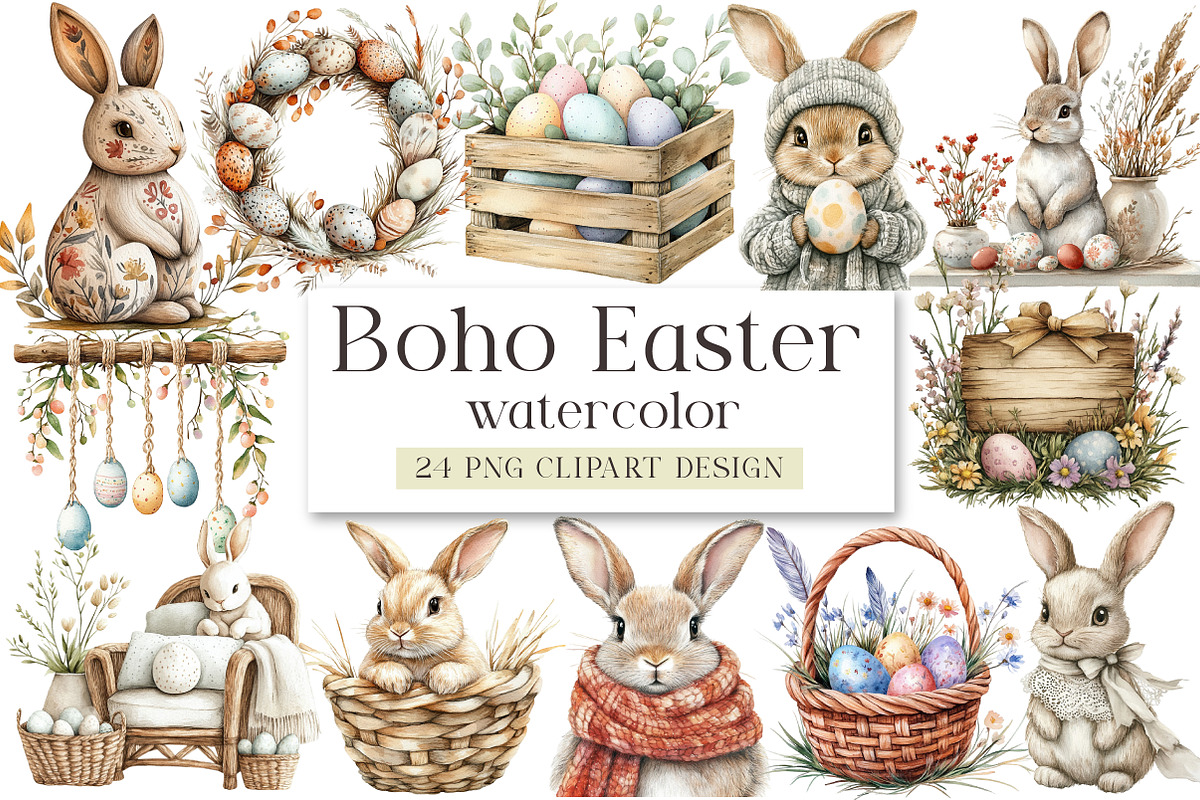Boho Easter Clipart, an Illustration by DreamArtGraphic (Photo 1 of 4)
