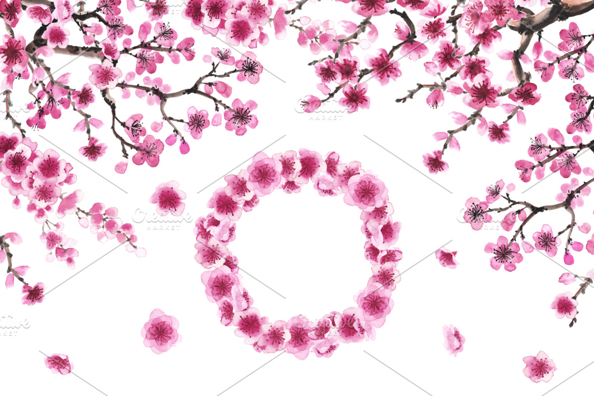 Cherry Blossom Watercolor Collection, a Decorative Illustration by Sveta Aho (Photo 3 of 6)