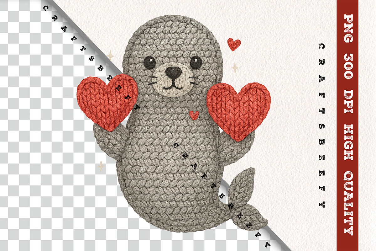 Faux Crochet Seal PNG Cute Valentine, a Seasonal Illustration by Craftsbeefy (Photo 2 of 6)