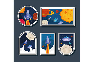 Five Space Retro Stickers