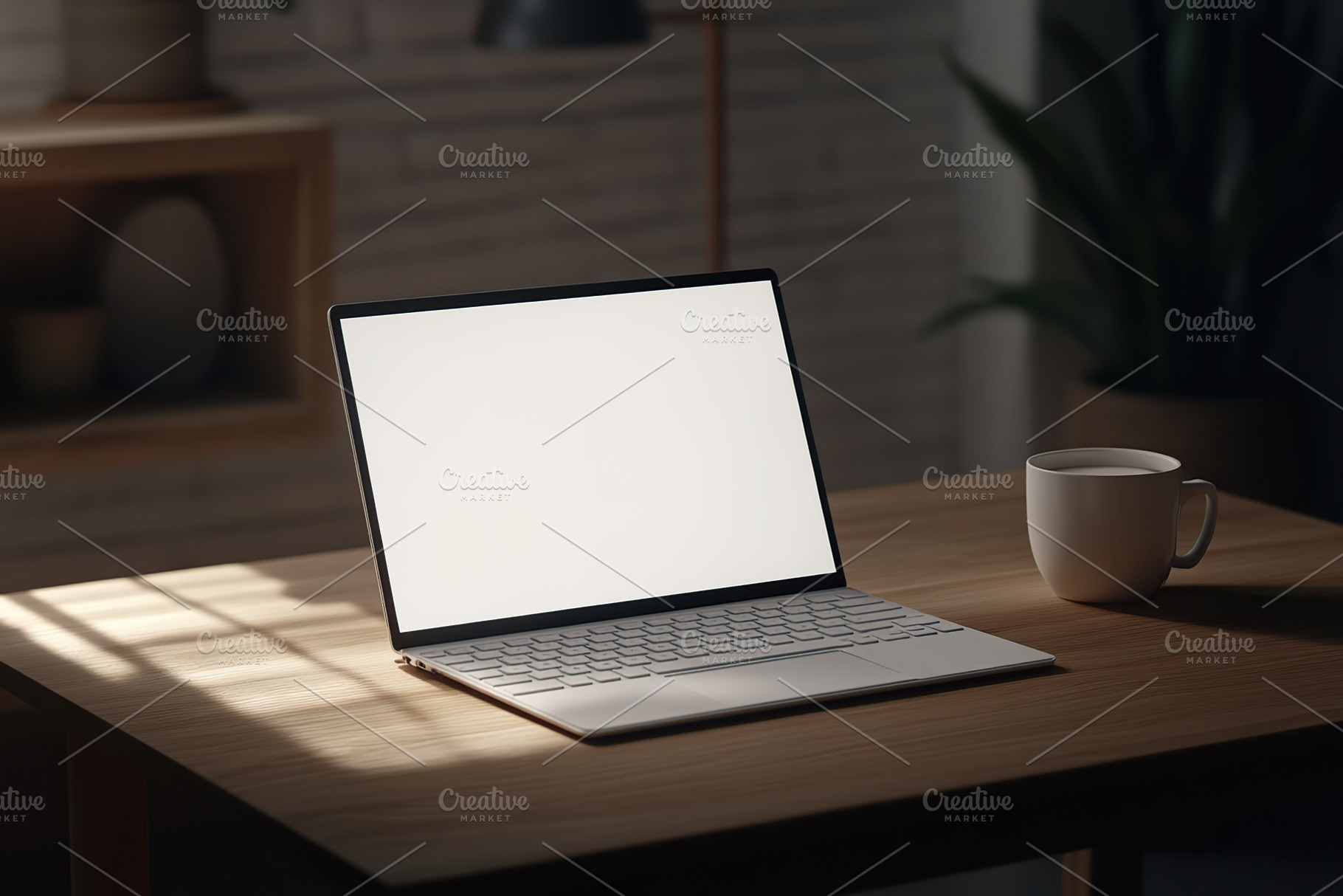 Modern home office workspace with a laptop and coffee cup in a cozy setting, a Business Photo by AlyaAnd