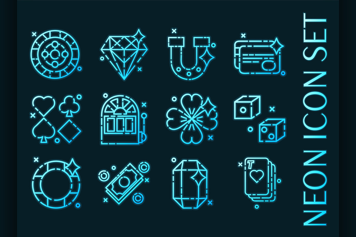 Set of Casino blue glowing neon, an Icon by Netkoff