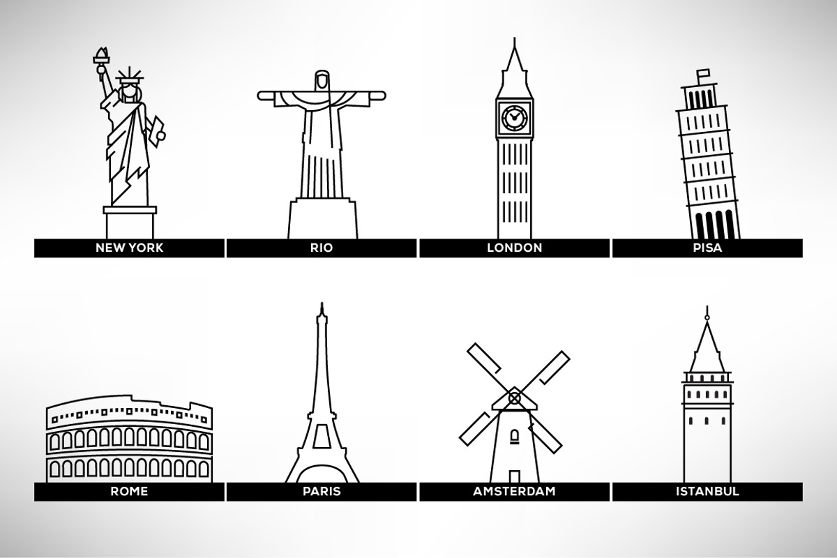 40 World Famous Vector Landmarks, an Outline Icon by Kursat Unsal (Photo 2 of 6)