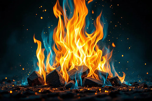 Burning Coal Fire with Blue Flames a, a Nature Photo by Stock Shape