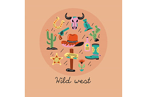 wild west circle icons, an Object Illustration by studiogstock
