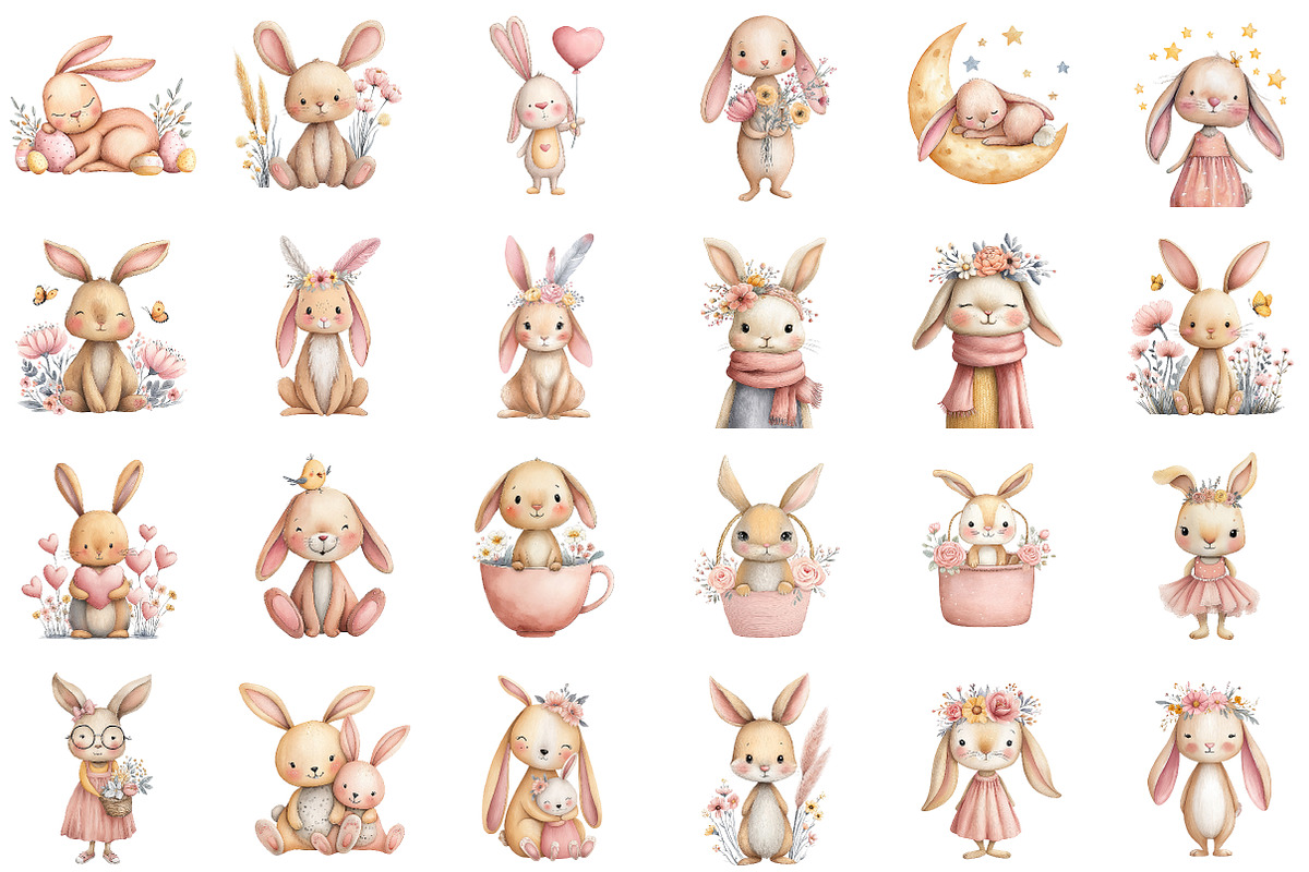 Cute Boho Pink Bunny Clipart, an Illustration by Sublimation Artist (Photo 2 of 6)