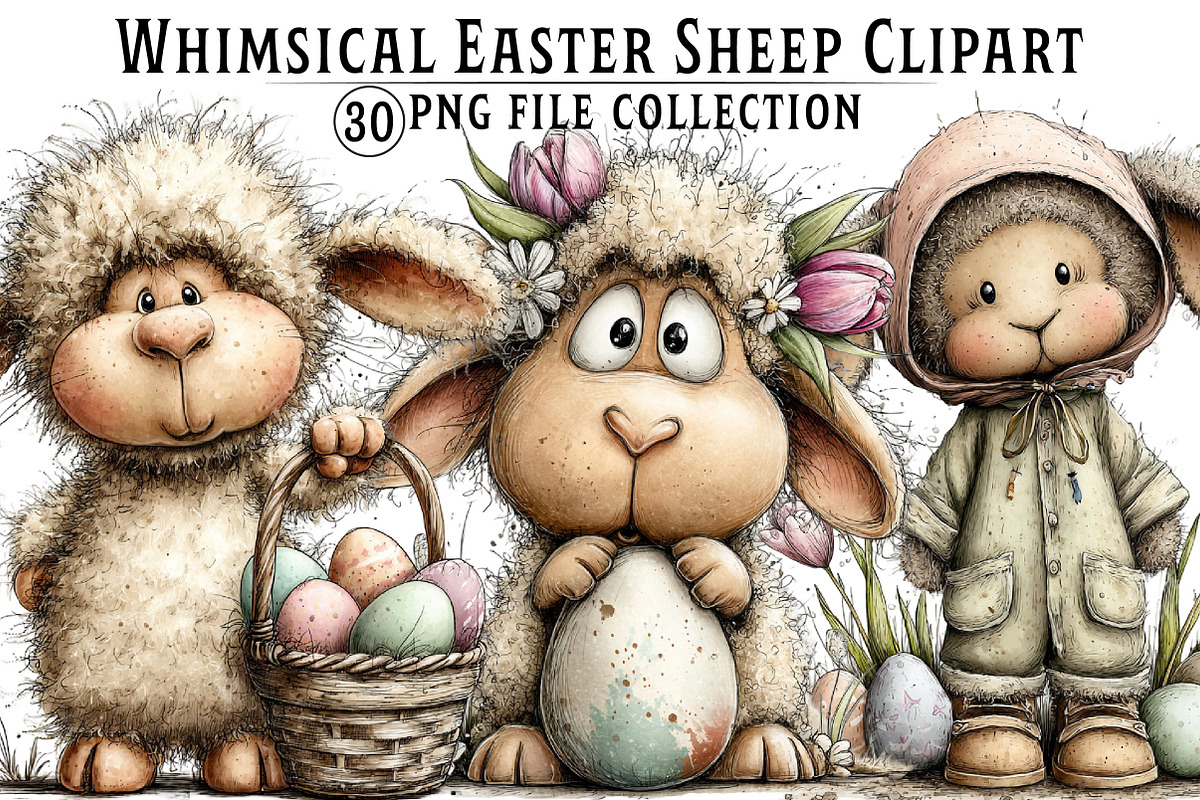 Whimsical Easter Sheep Clipart, an Illustration by Dream Creation (Photo 1 of 6)